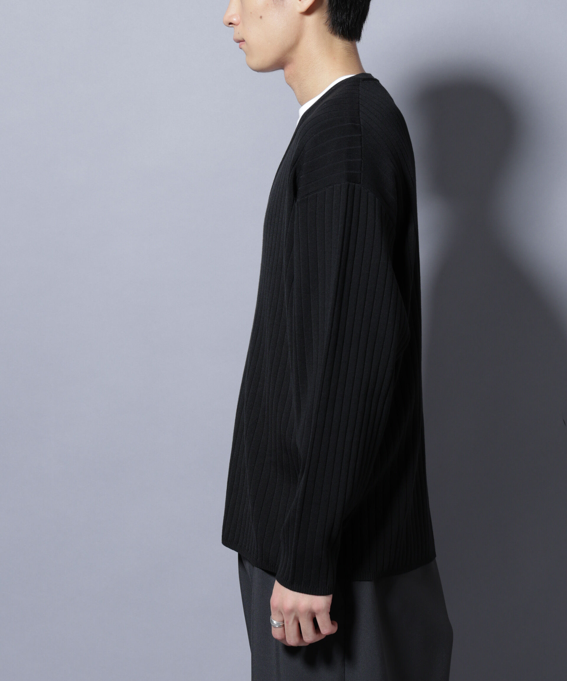 nano･universe「CICA&UVカット リブニットVネック」|ニット・セーター|