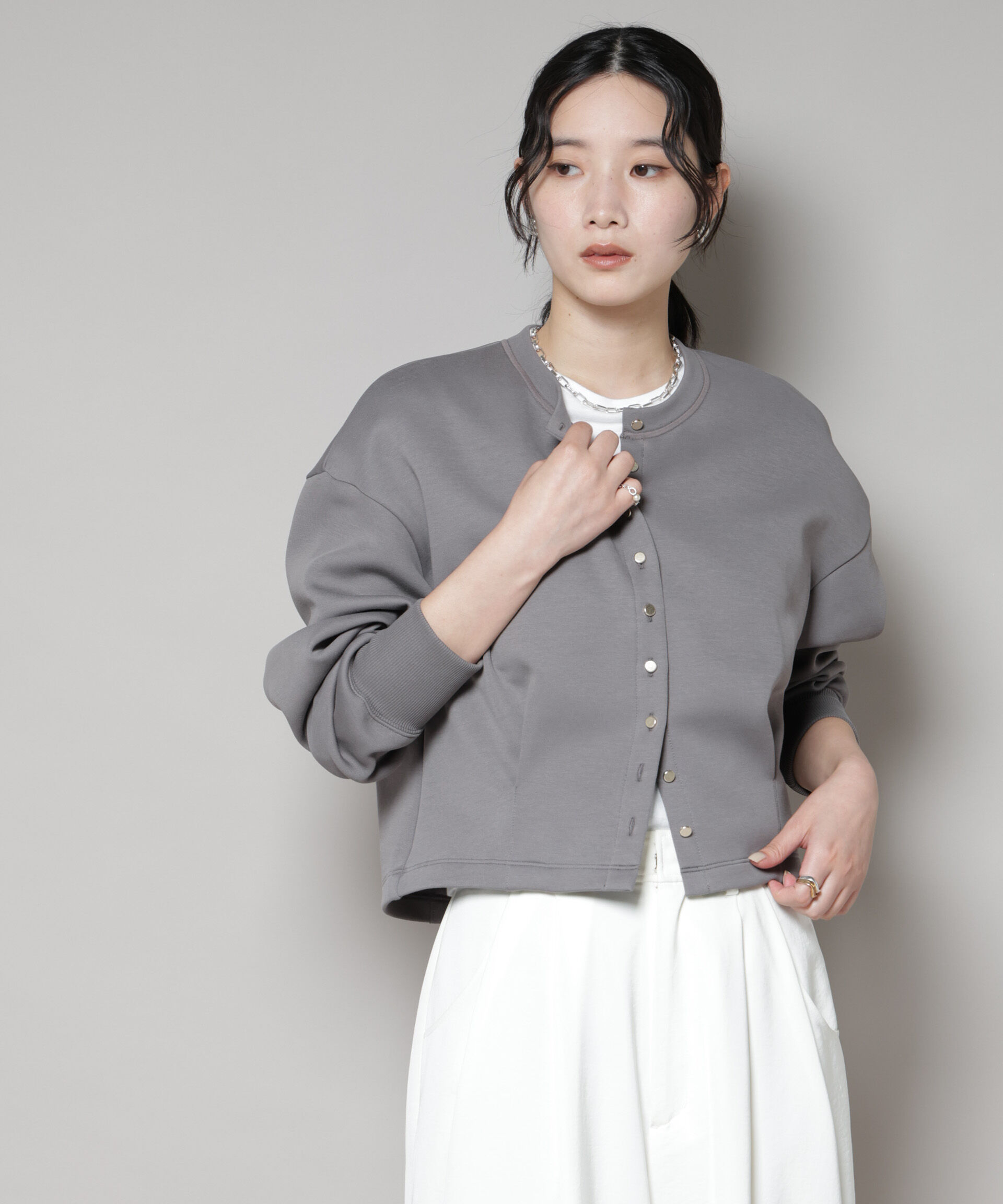 nano･universe「ダンボールタックカーディガン」|Tシャツ・カットソー|グレー