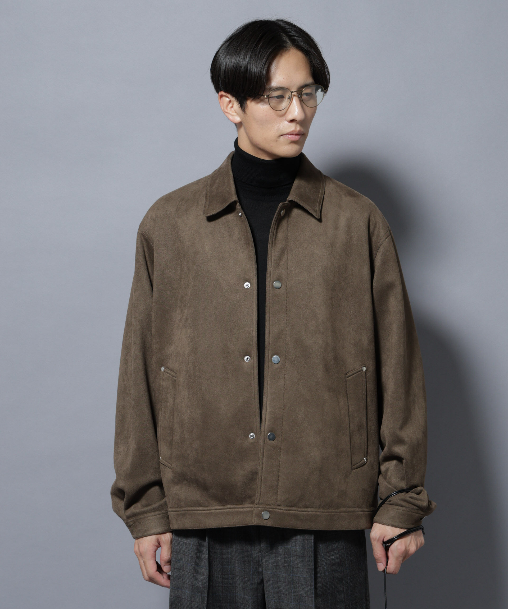 nano･universe「フェイクスエードシャツブルゾン」|ブルゾン・スタジャン|カーキ