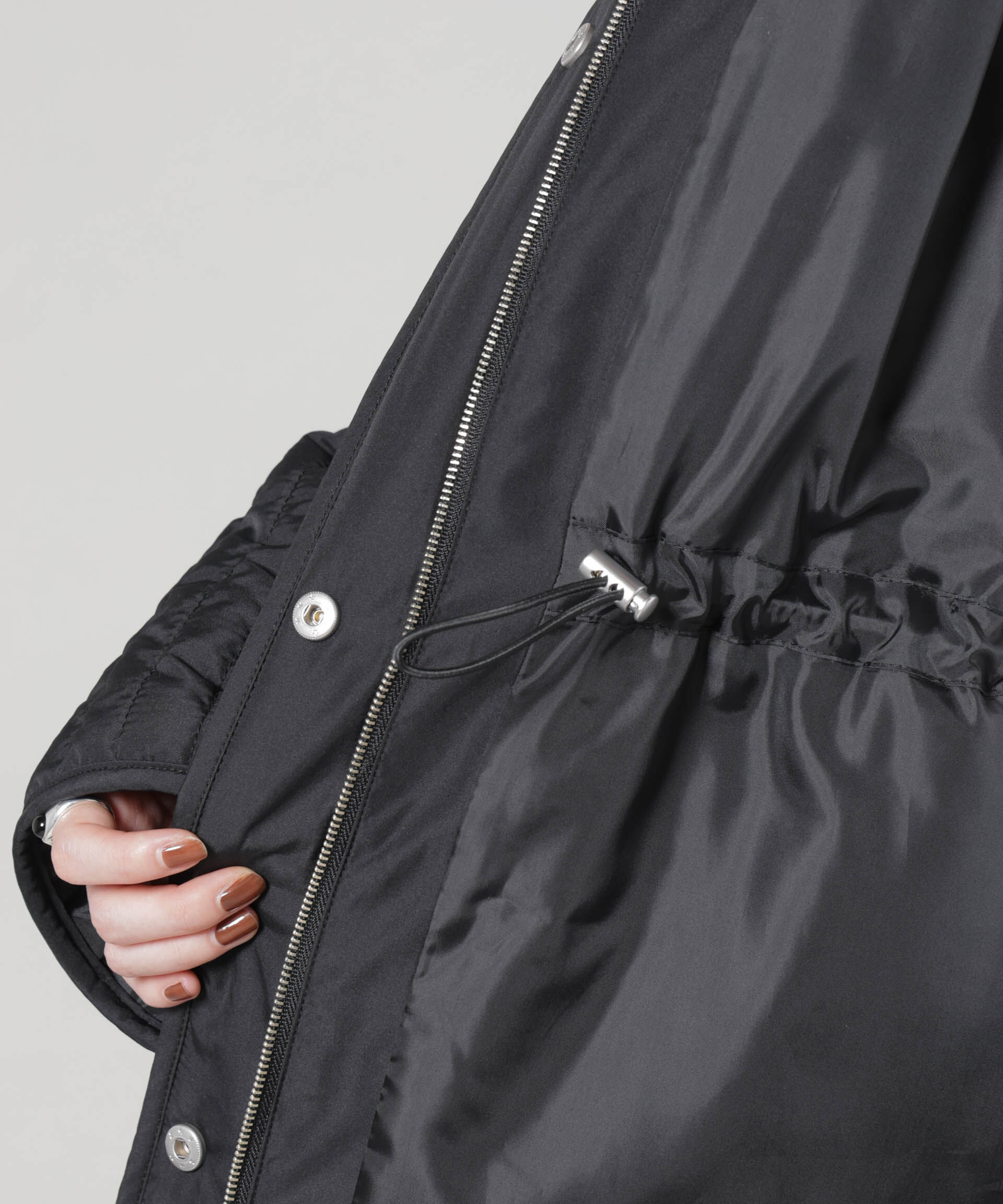 nano･universe「撥水加工 中綿キルティングウエストドロストノーカラーコート」|その他|