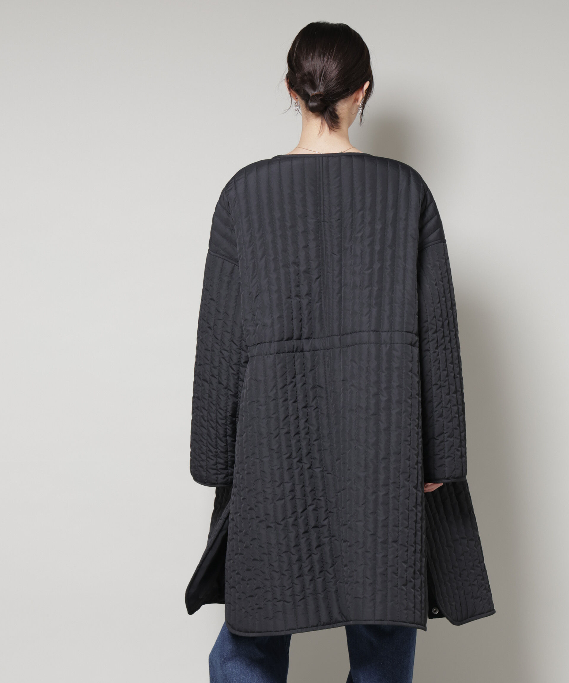 nano･universe「撥水加工 中綿キルティングウエストドロストノーカラーコート」|その他|