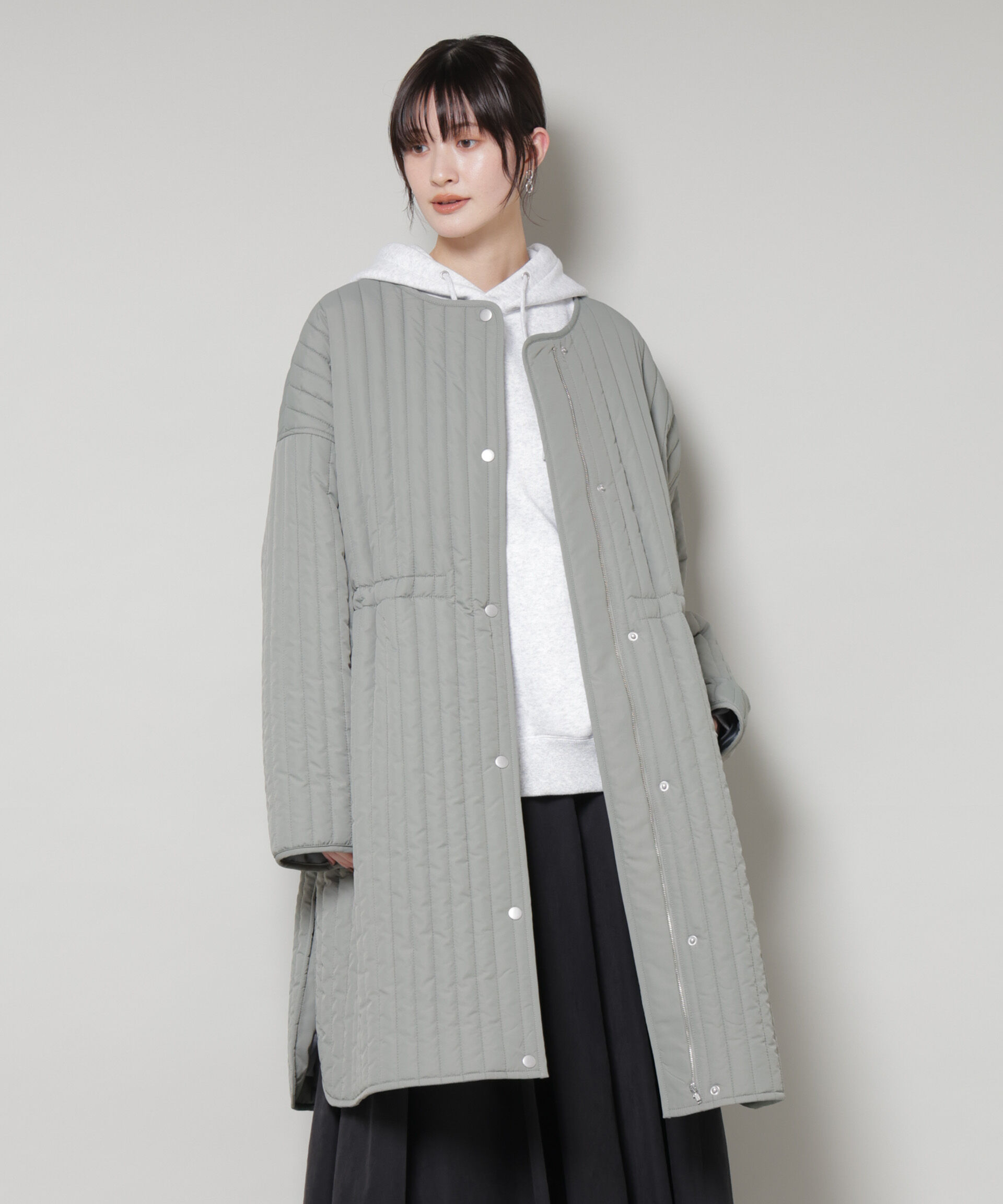nano･universe「撥水加工 中綿キルティングウエストドロストノーカラーコート」|その他|