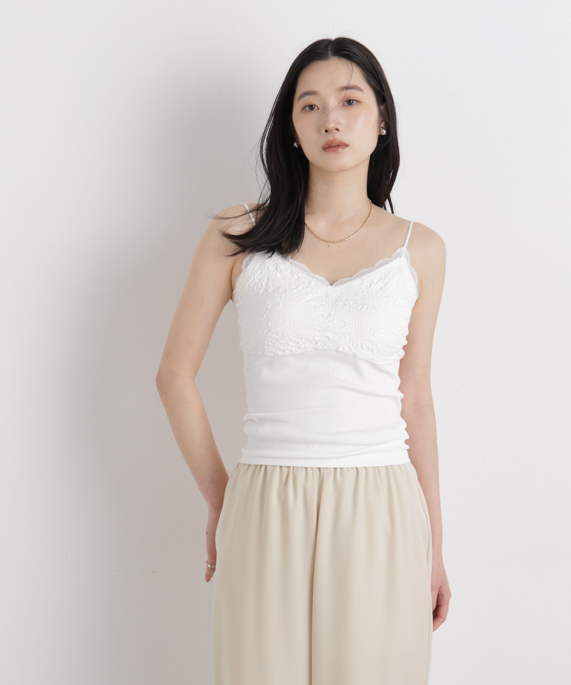 nano･universe「レースジャガードカップ付きキャミソール」|Tシャツ・カットソー|