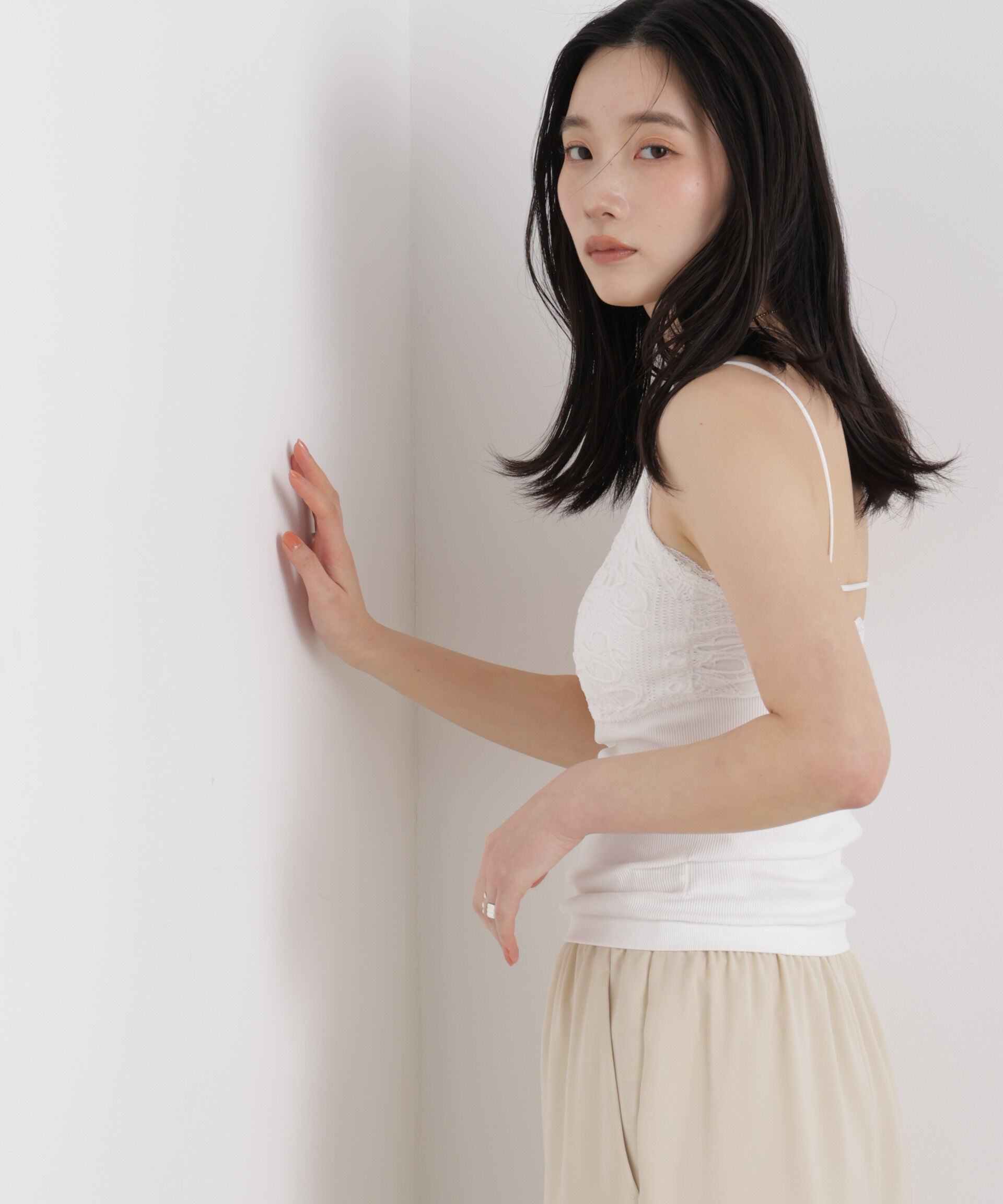 nano･universe「レースジャガードカップ付きキャミソール」|Tシャツ・カットソー|