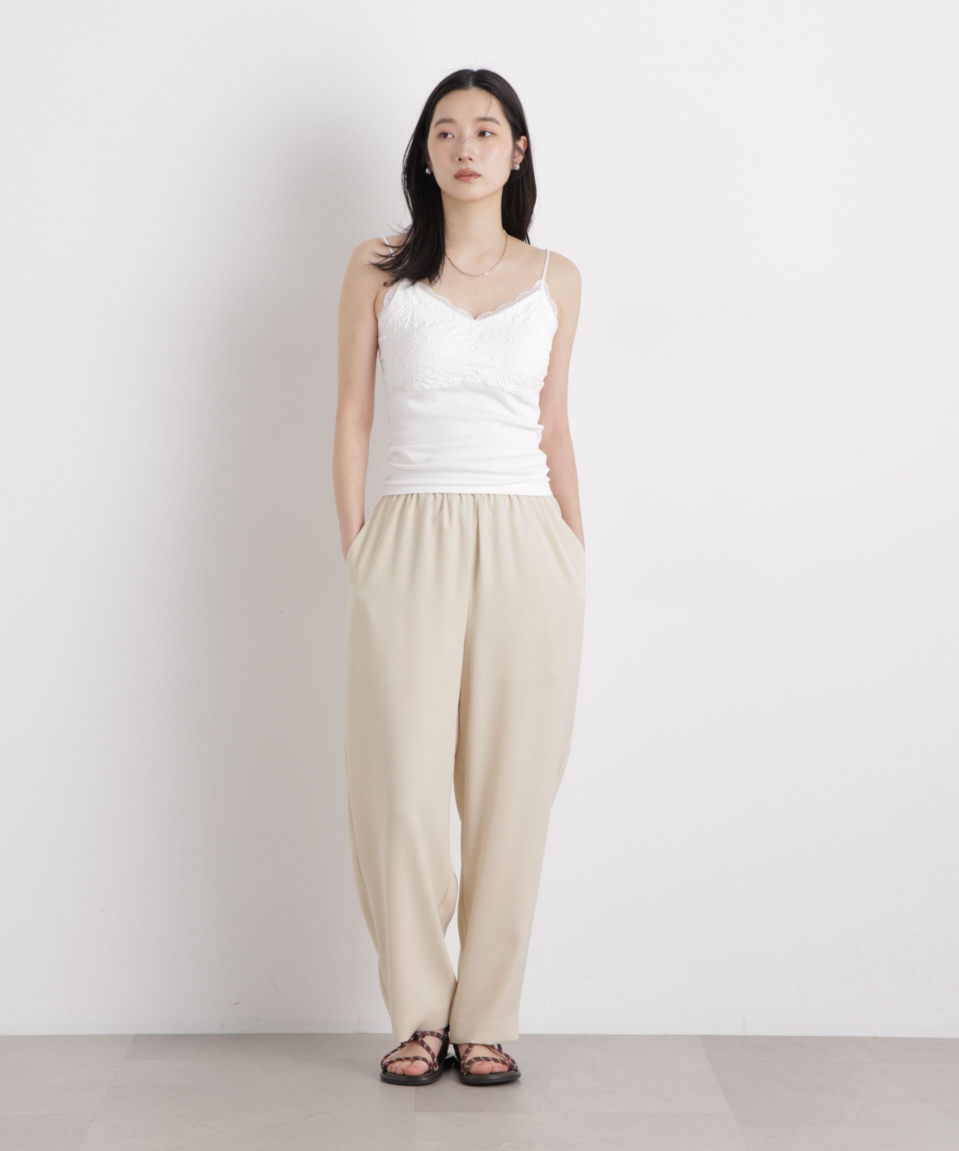 nano･universe「レースジャガードカップ付きキャミソール」|Tシャツ・カットソー|