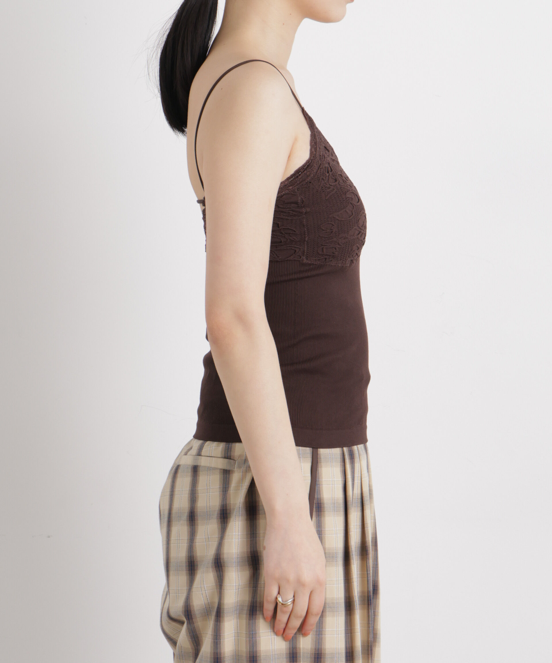 nano･universe「レースジャガードカップ付きキャミソール」|Tシャツ・カットソー|