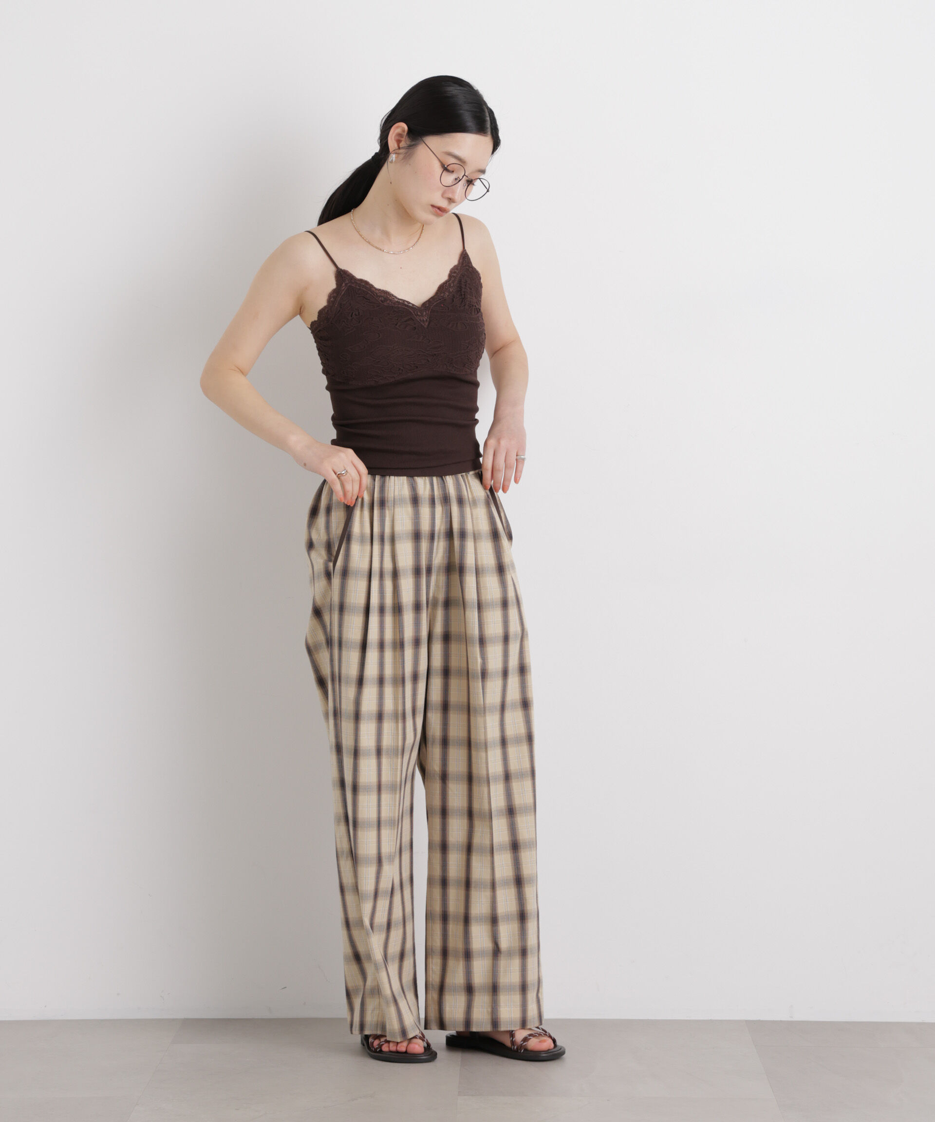 nano･universe「レースジャガードカップ付きキャミソール」|Tシャツ・カットソー|