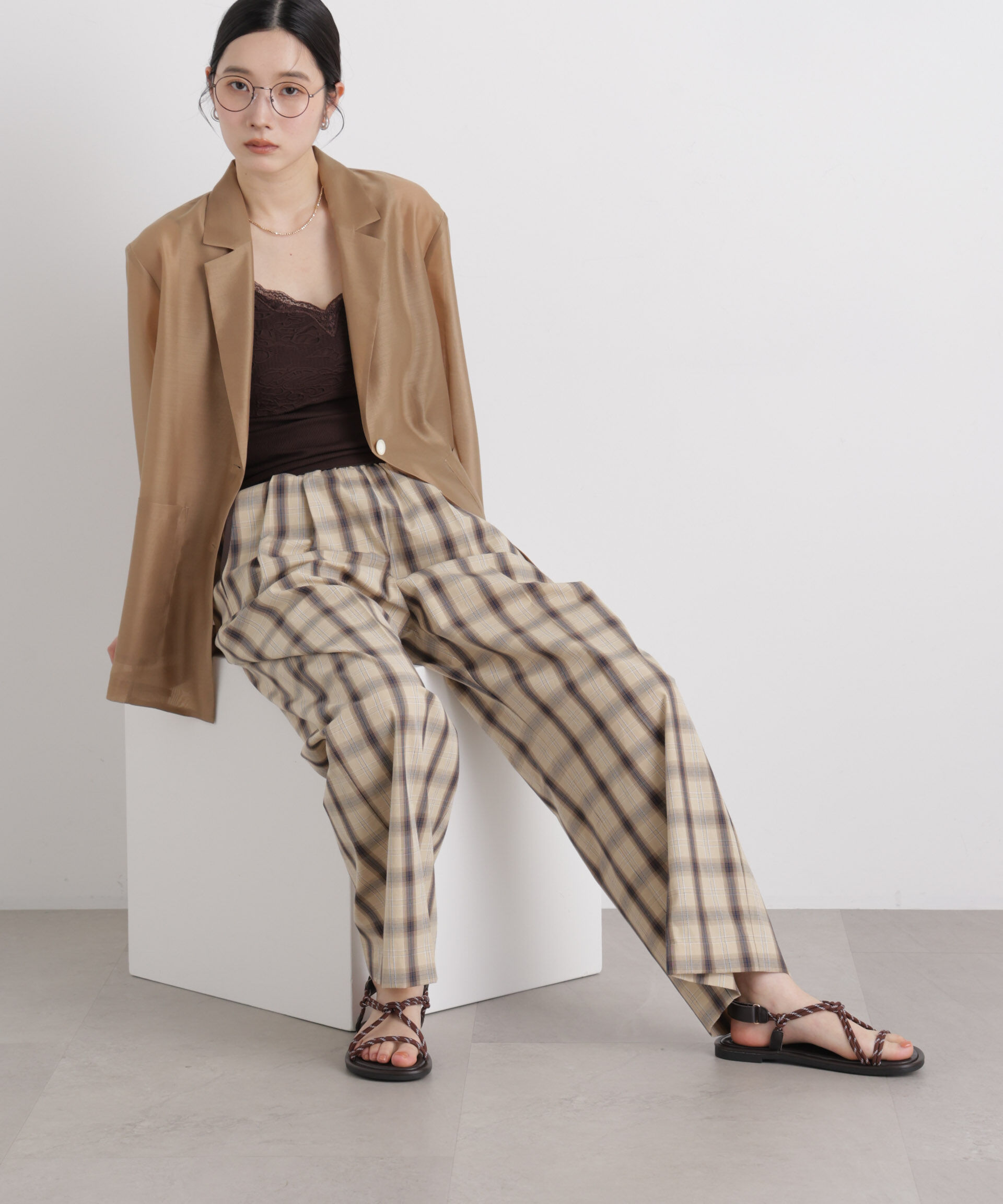 nano･universe「レースジャガードカップ付きキャミソール」|Tシャツ・カットソー|