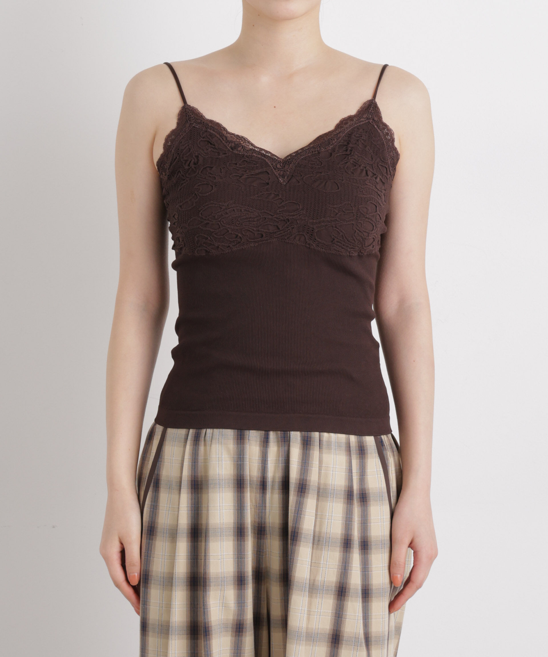 nano･universe「レースジャガードカップ付きキャミソール」|Tシャツ・カットソー|