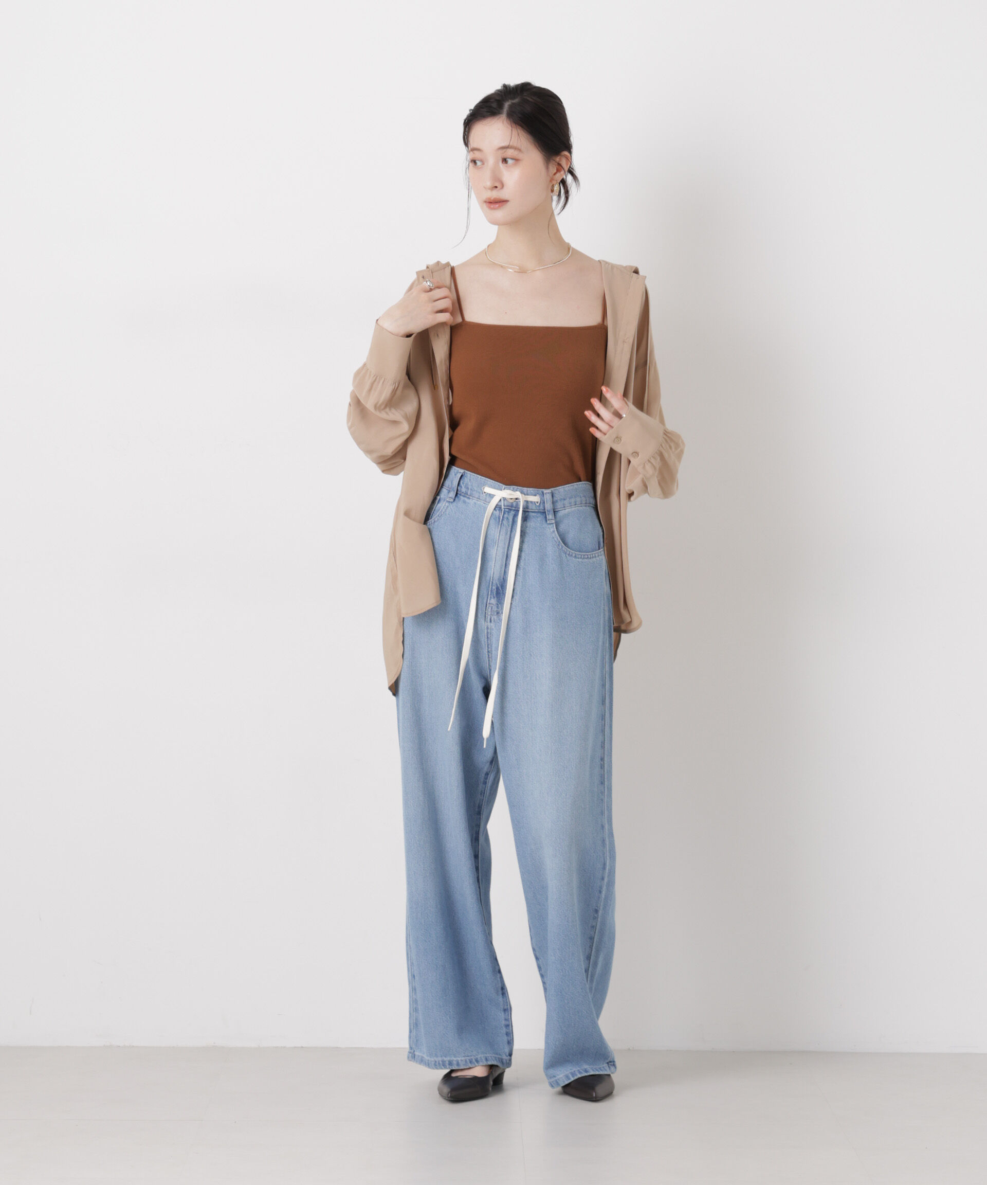 nano･universe「ウエストドロストワイドデニムパンツ」|チノ|