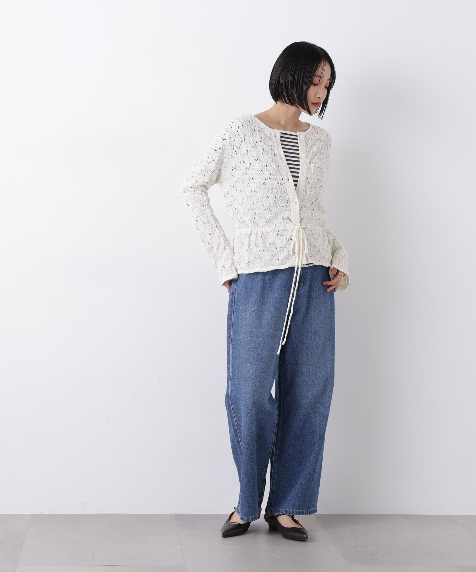 nano･universe「ウエストドロストワイドデニムパンツ」|チノ|