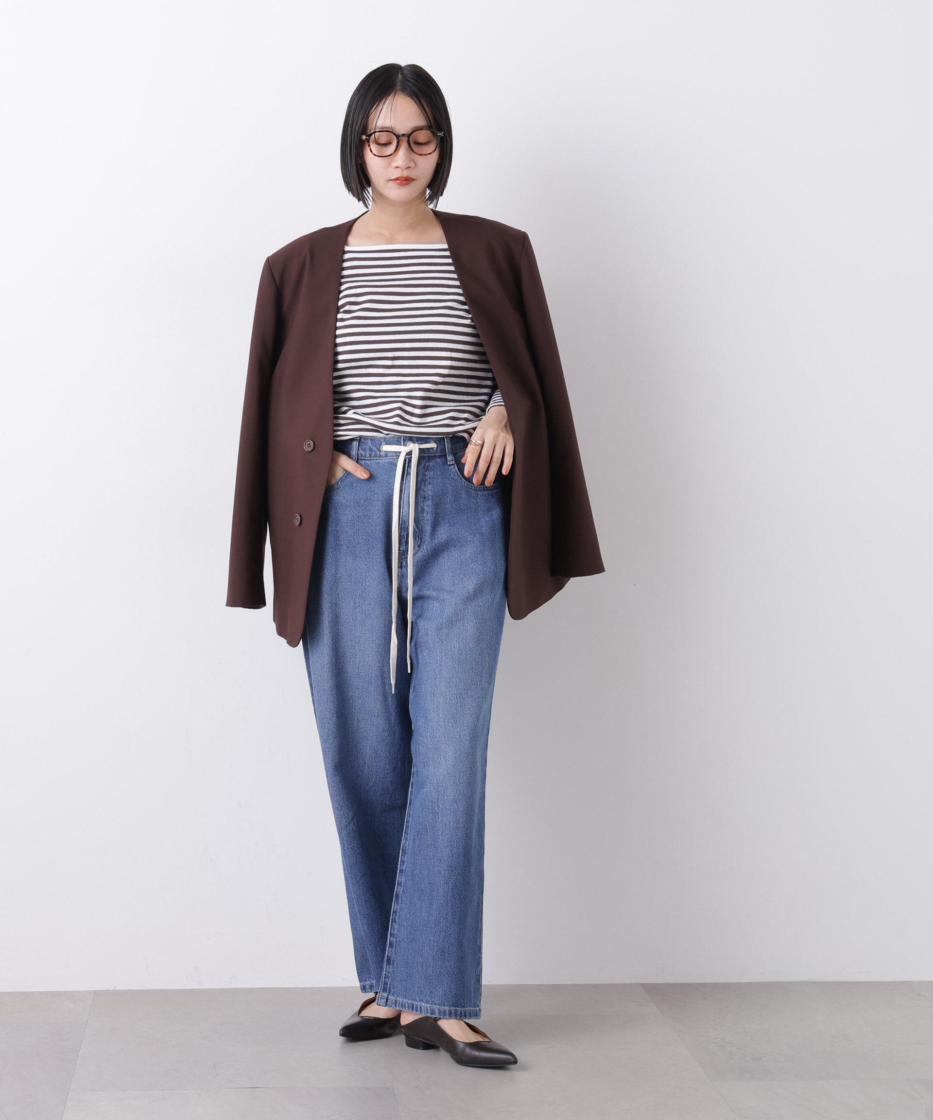 nano･universe「ウエストドロストワイドデニムパンツ」|チノ|