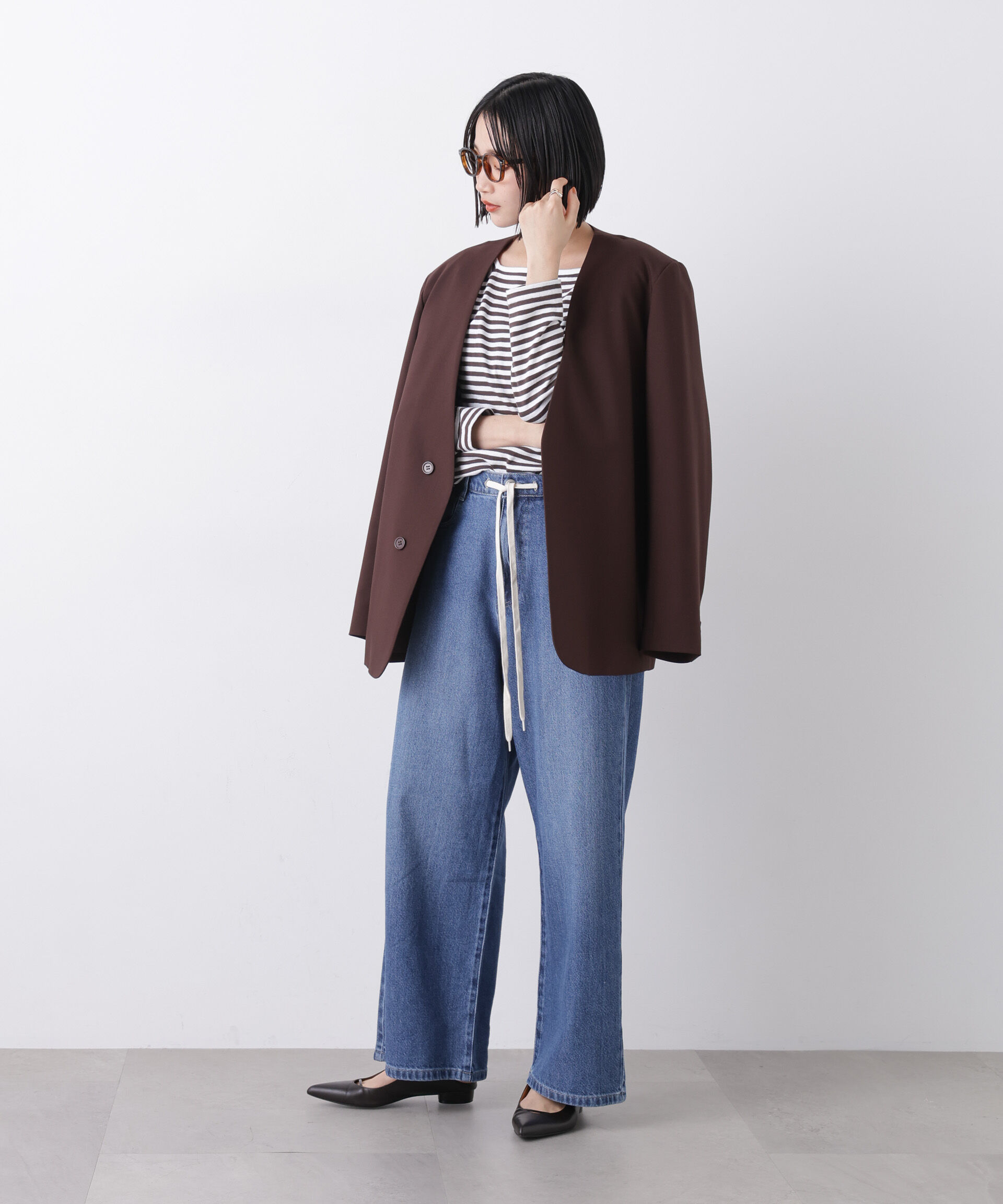 nano･universe「ウエストドロストワイドデニムパンツ」|チノ|