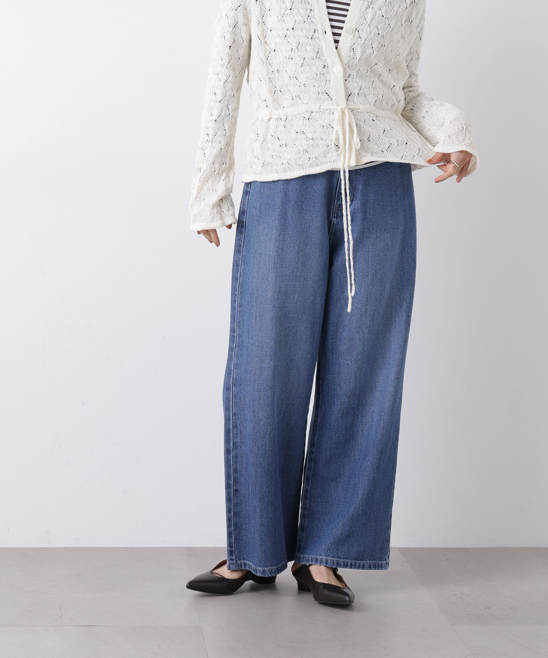 nano･universe「ウエストドロストワイドデニムパンツ」|チノ|