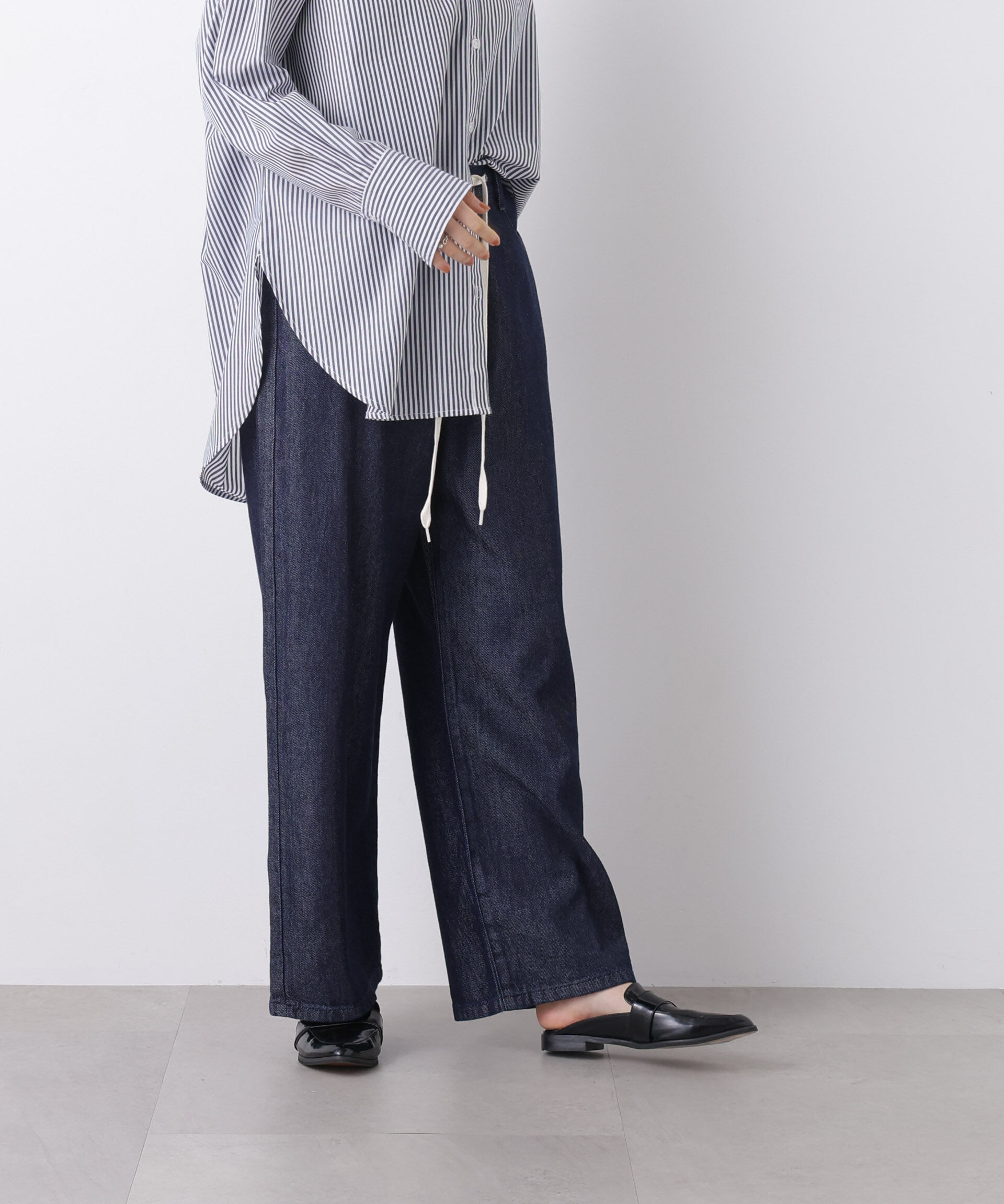 nano･universe「ウエストドロストワイドデニムパンツ」|チノ|