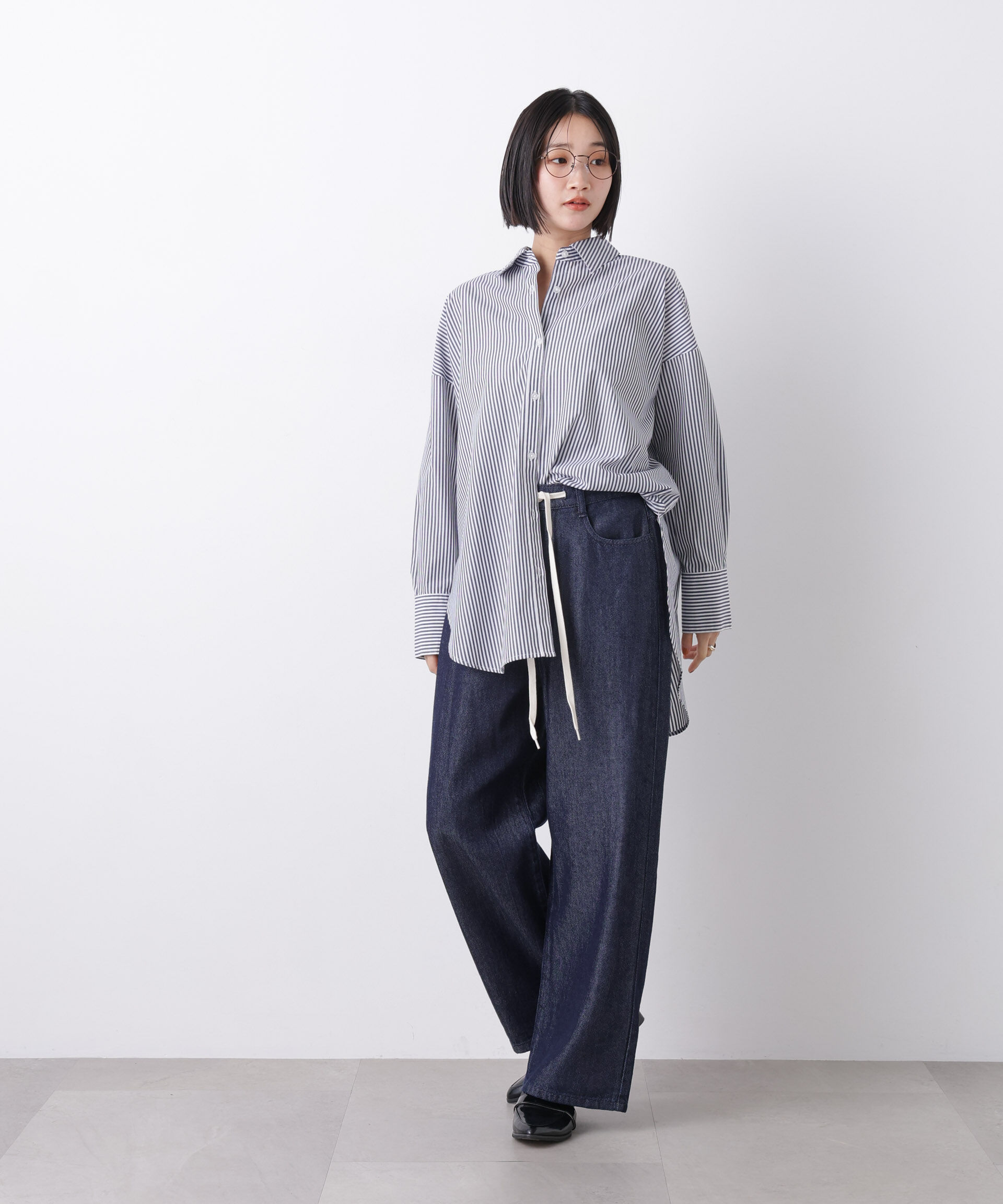 nano･universe「ウエストドロストワイドデニムパンツ」|チノ|