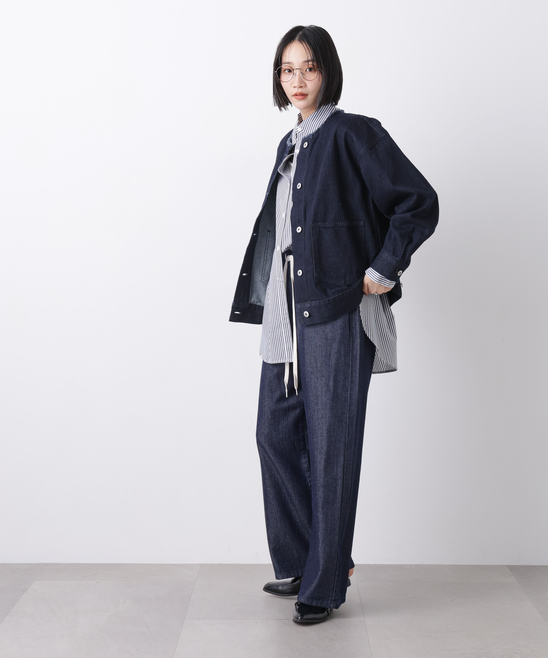 nano･universe「ウエストドロストワイドデニムパンツ」|チノ|