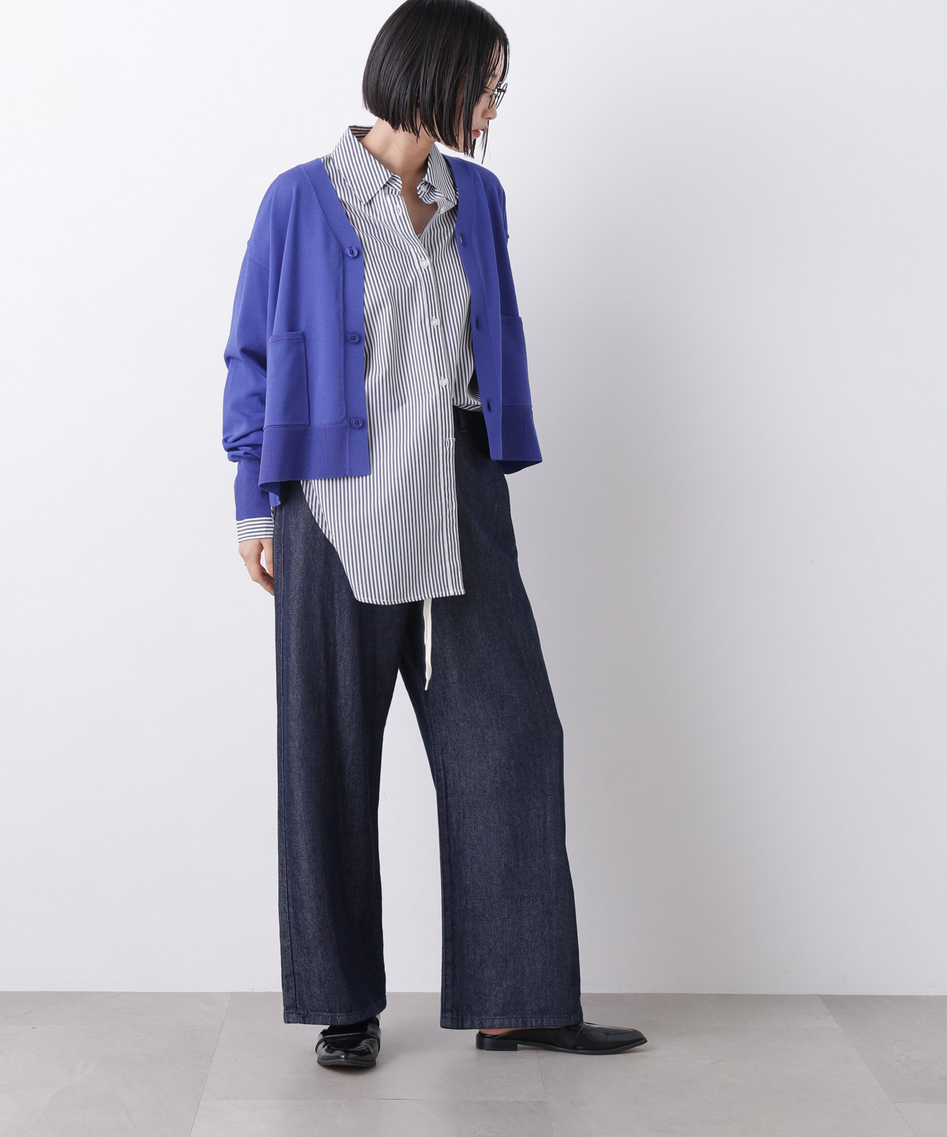 nano･universe「ウエストドロストワイドデニムパンツ」|チノ|