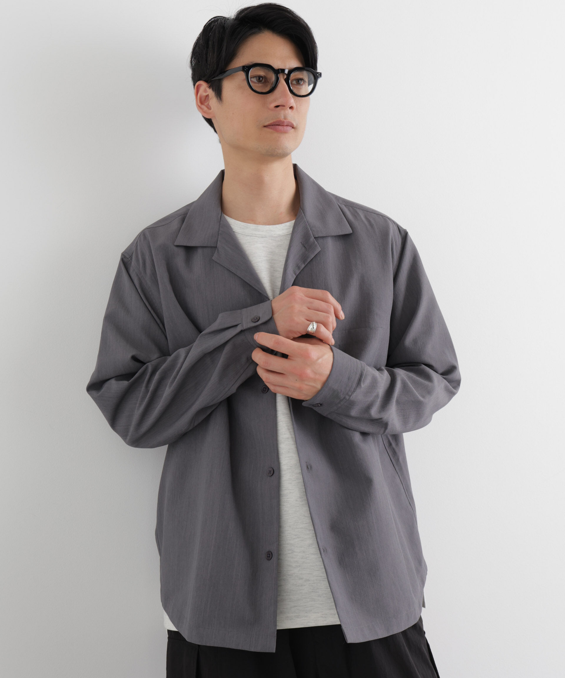 nano･universe「セオアルファ オープンカラーシャツ 長袖」|シャツ・ブラウス|グレー