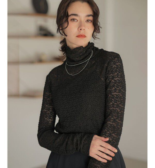 組曲「【WEB限定】フラワーチュールタートルネック カットソー」|Tシャツ・カットソー|ブラック系