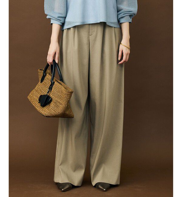 自由区「【SHIHOさん着用・セットアップ対応】リネンストレッチワイド パンツ」|その他|カーキ