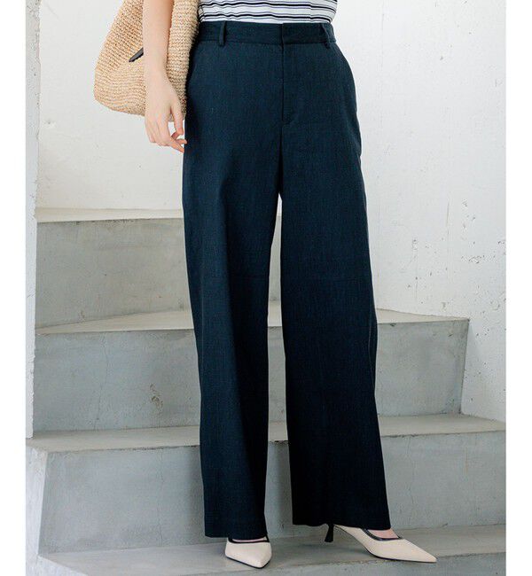 23区「【CLASSY.6月号掲載/洗える】リネンレーヨンストレッチ ワイドパンツ」|その他|ネイビー系