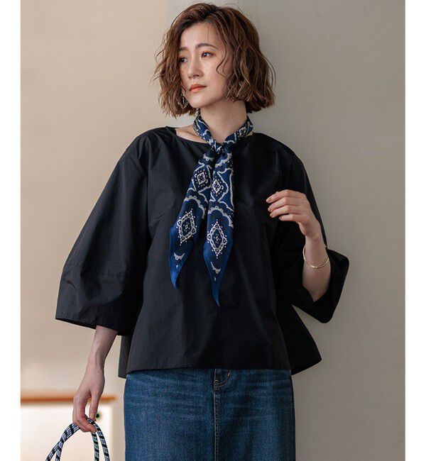 23区「ナイロンコットンポプリン コンパクト ブラウス」|シャツ・ブラウス|ブラック系