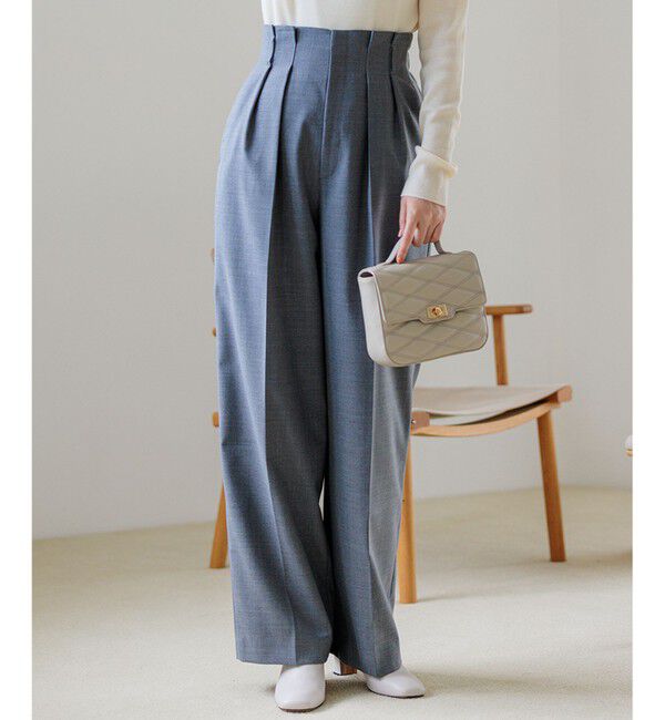 23区「ナチュラルストレッチサキソニー タック ワイドパンツ」|その他|グレー系