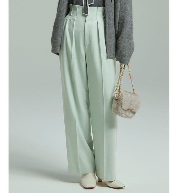 23区「ナチュラルストレッチサキソニー タック ワイドパンツ」|その他|ミント系