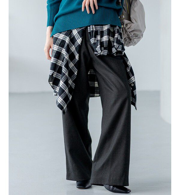 23区「【洗える】ハイカウントフラノ ドロスト ワイド パンツ」|その他|グレー系