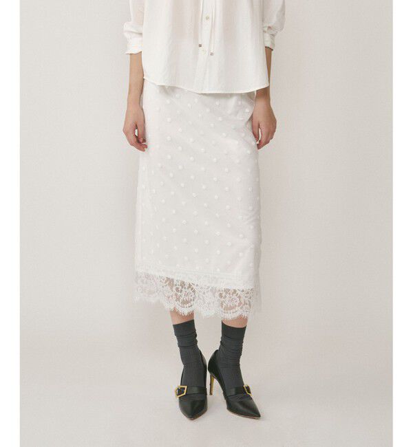  「ドットチュールタイトスカート」|スカート|ホワイト