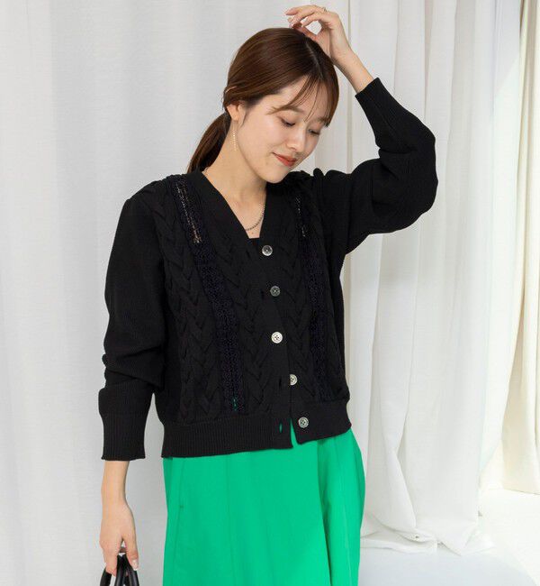 NOLLEY'S「《手洗い可能》ケーブルレースVネックカーディガン」|カーディガン|