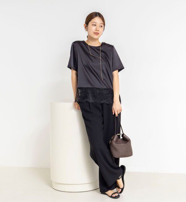 NOLLEY'S「ウォッシャブル裾レースオトナサテンＴシャツ」|シャツ・ブラウス|