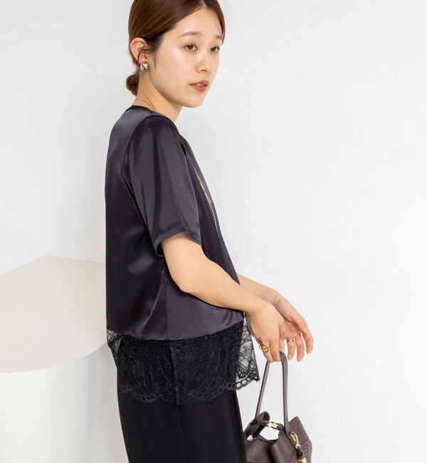 NOLLEY'S「ウォッシャブル裾レースオトナサテンＴシャツ」|シャツ・ブラウス|