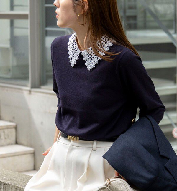 NOLLEY'S「【WEB＆一部店舗限定カラー】《手洗い可能》襟レース取り外し6分袖プルオーバー」|ニット・セーター|