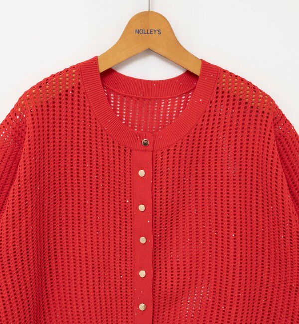 NOLLEY'S「《手洗い可能》メッシュスパンコール6分袖カーディガン」|カーディガン|