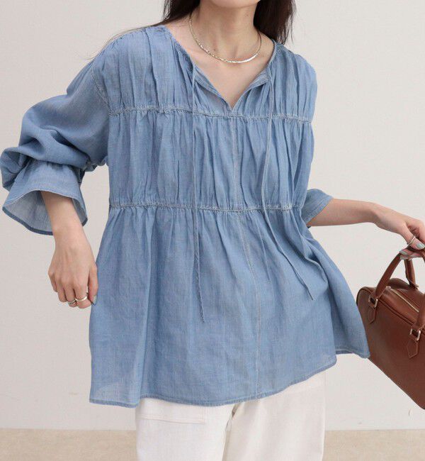 fredy emue「コットンボイルシアーデニムシャーリングブラウス」|シャツ・ブラウス|