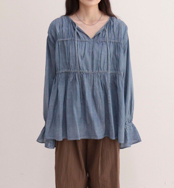 fredy emue「コットンボイルシアーデニムシャーリングブラウス」|シャツ・ブラウス|