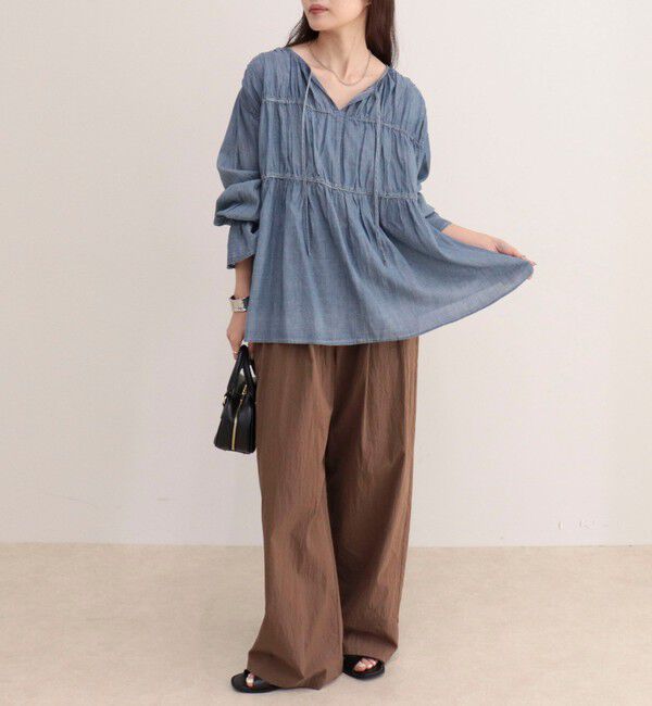fredy emue「コットンボイルシアーデニムシャーリングブラウス」|シャツ・ブラウス|
