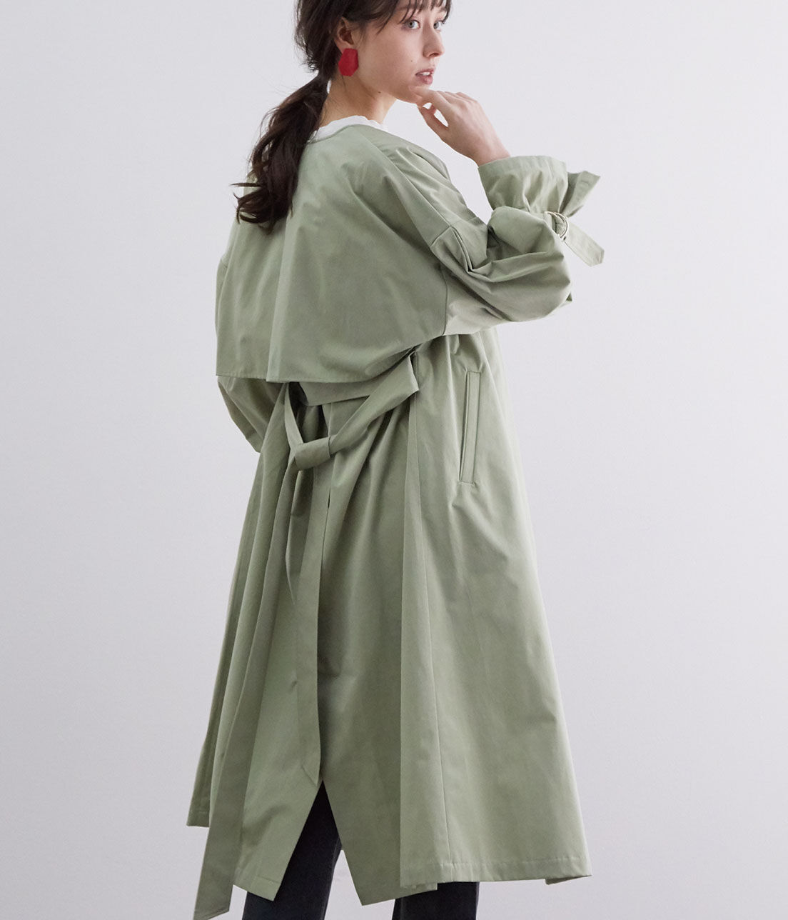 VIS「【撥水】【花粉ガード】ノーカラー袖ボリュームコート」|トレンチコート|