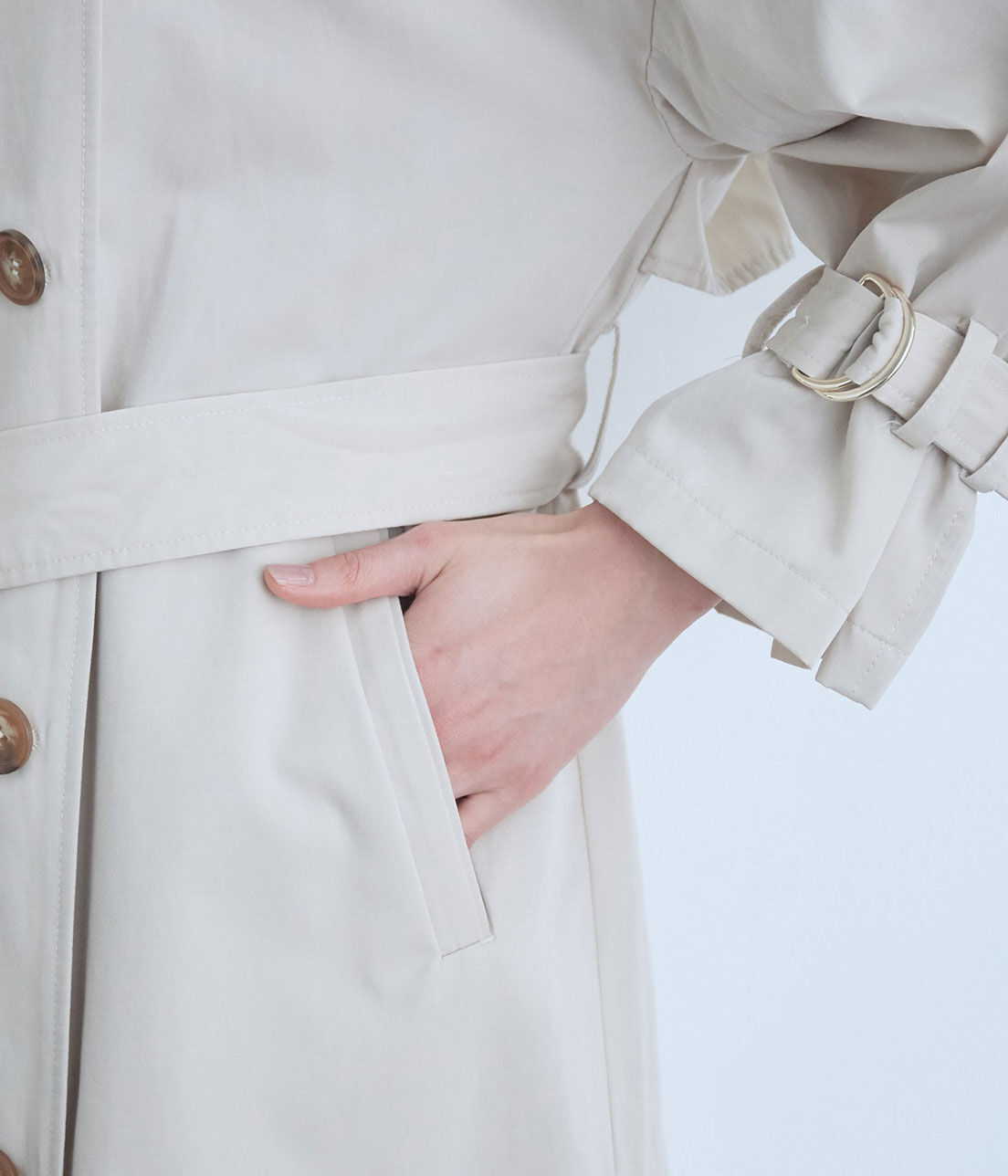 VIS「【撥水】【花粉ガード】ノーカラー袖ボリュームコート」|トレンチコート|