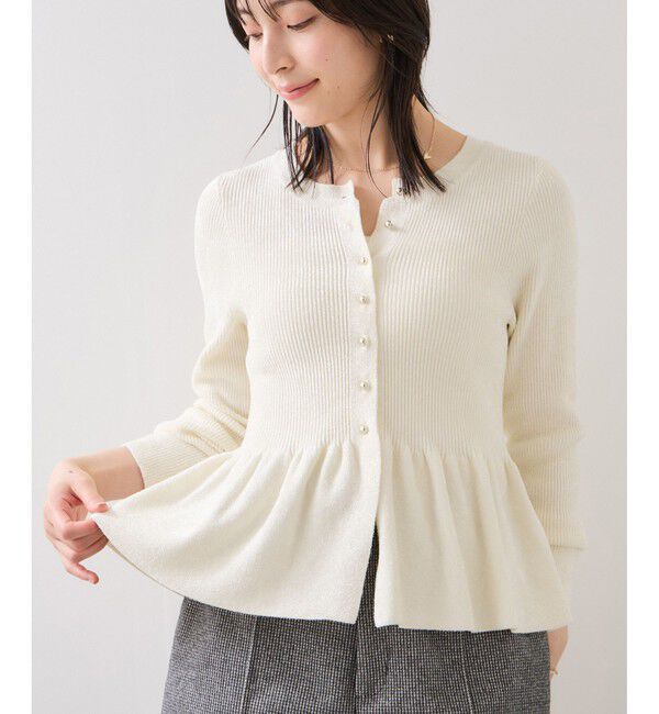 VIS「ペプラム切替モールニットカーディガン/イージーケア」|カーディガン|
