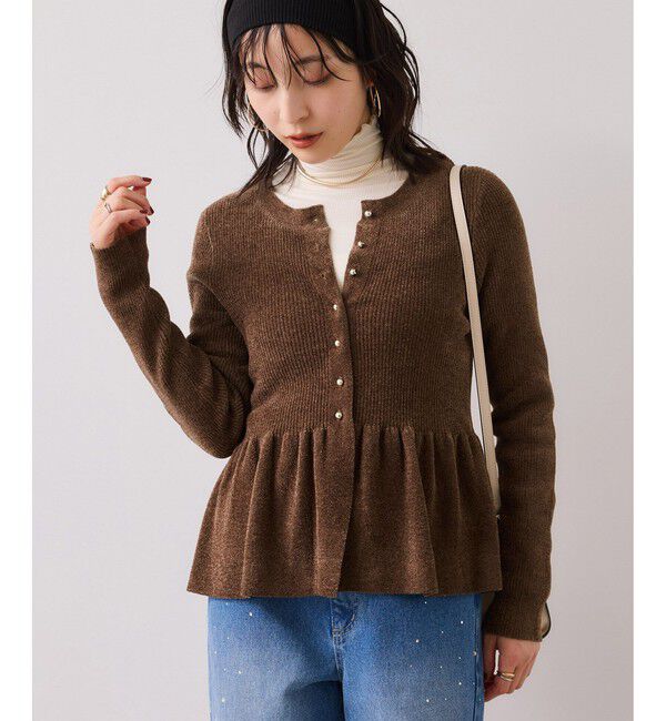 VIS「ペプラム切替モールニットカーディガン/イージーケア」|カーディガン|