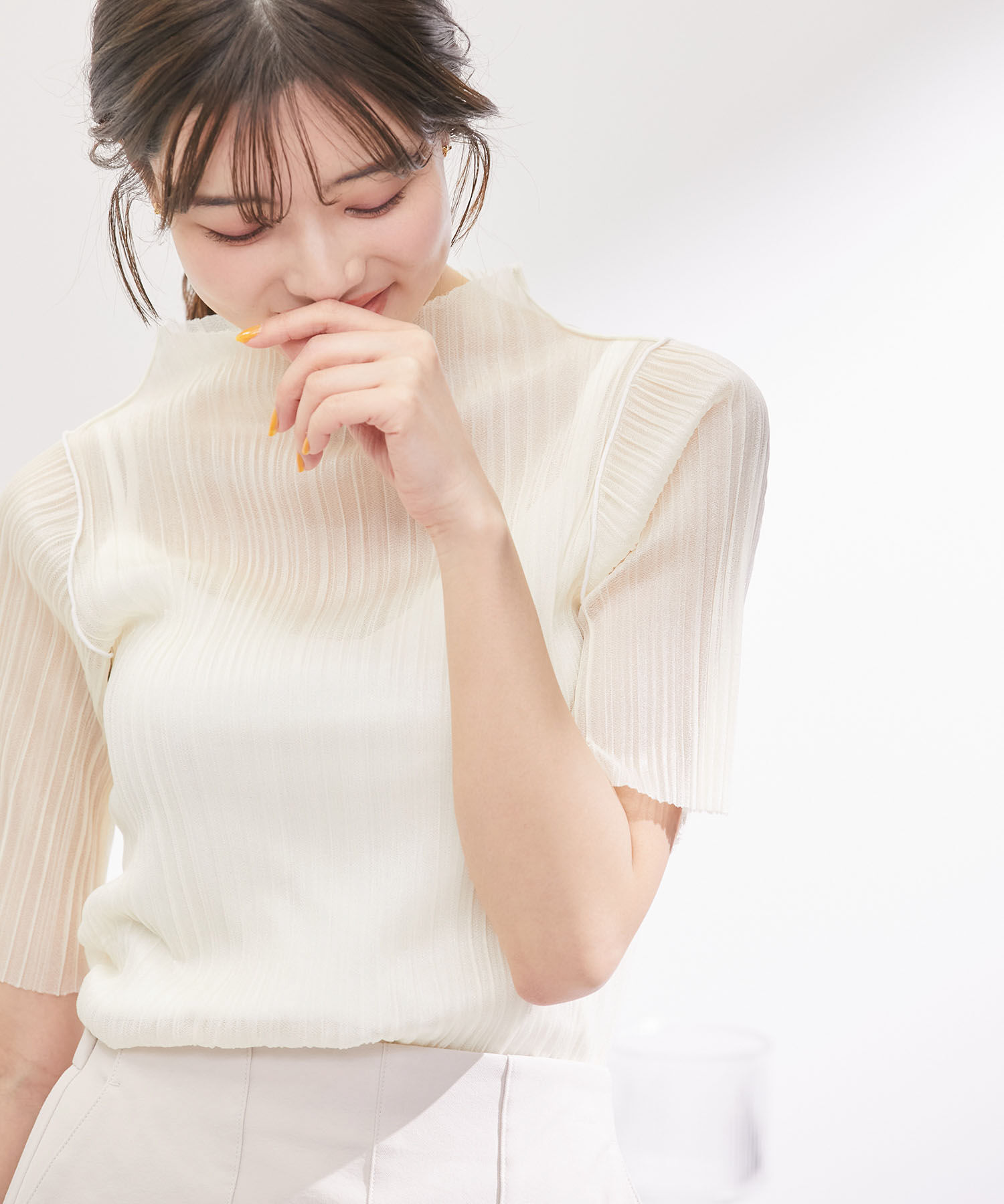 Rope&rsquo;Picnic「シアープリ－ツプチハイネックカットトップス」|Tシャツ・カットソー|オフホワイト(15)