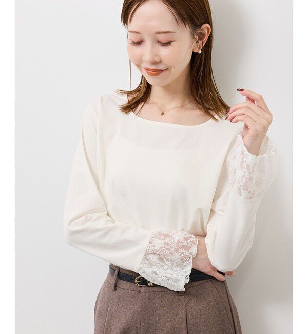 Rope&rsquo;Picnic「袖レースカットトップス」|Tシャツ・カットソー|ホワイト(10)