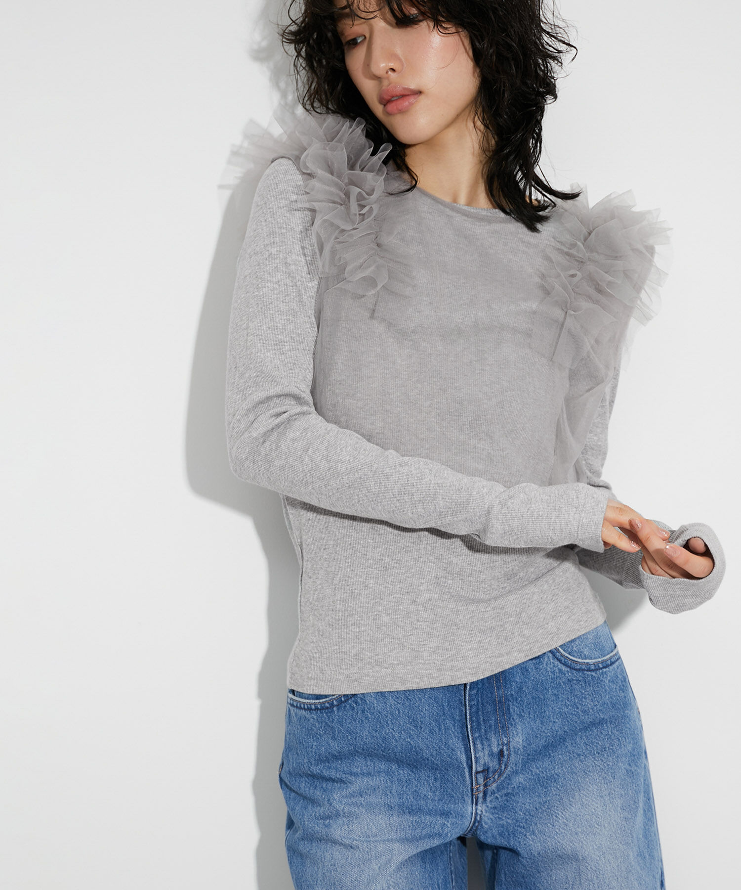 ADAM ET ROPE'「【サステナブル・SETアイテム】チュールロンTEE」|その他|ライトグレー(08)