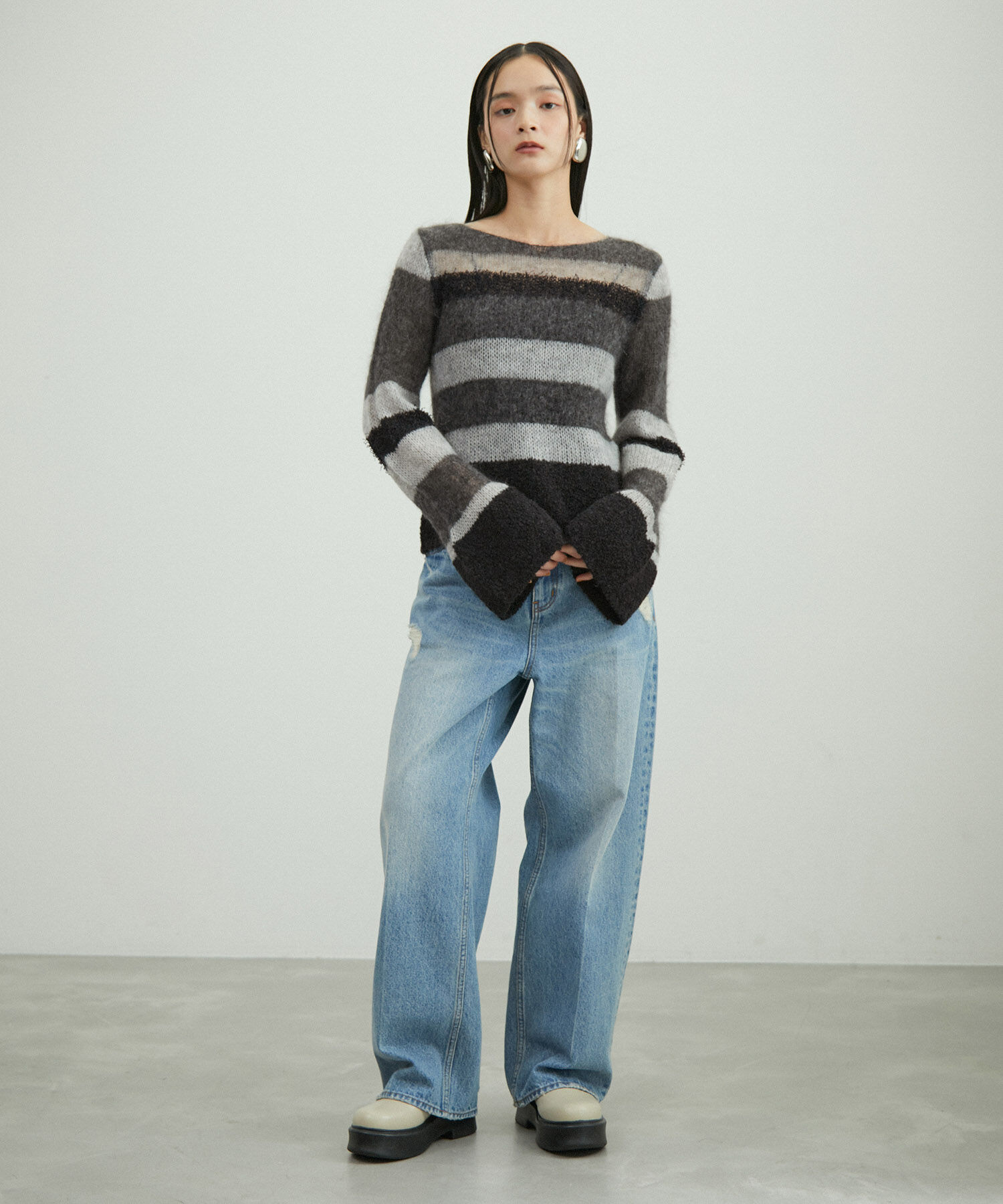 ADAM ET ROPE'「ミックスヤーンボーダーニットプルオーバー」|ニット・セーター|