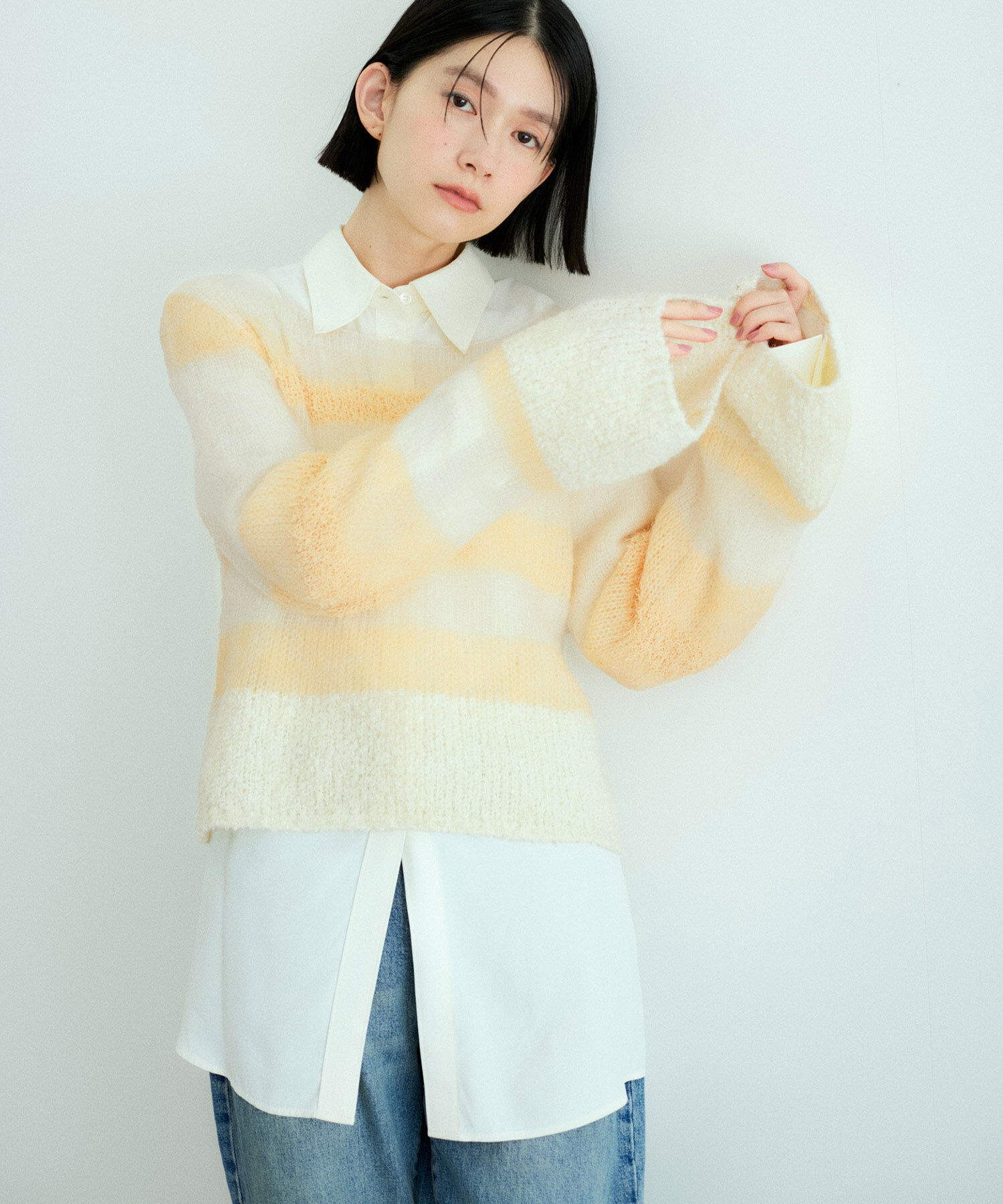 ADAM ET ROPE'「ミックスヤーンボーダーニットプルオーバー」|ニット・セーター|