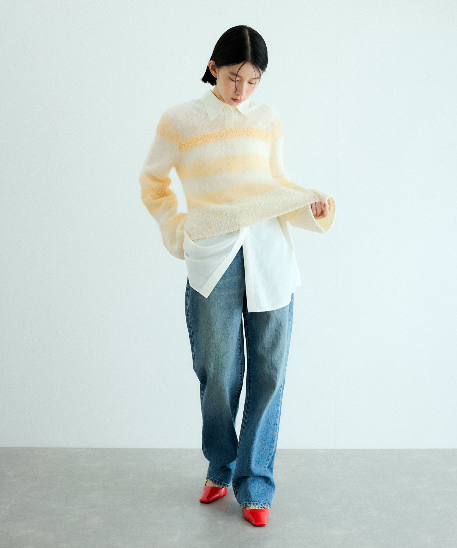 ADAM ET ROPE'「ミックスヤーンボーダーニットプルオーバー」|ニット・セーター|