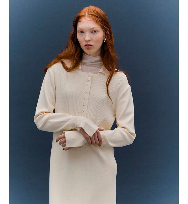 ADAM ET ROPE'「【洗える】ボタンニットポロワンピース」|ワンピース|